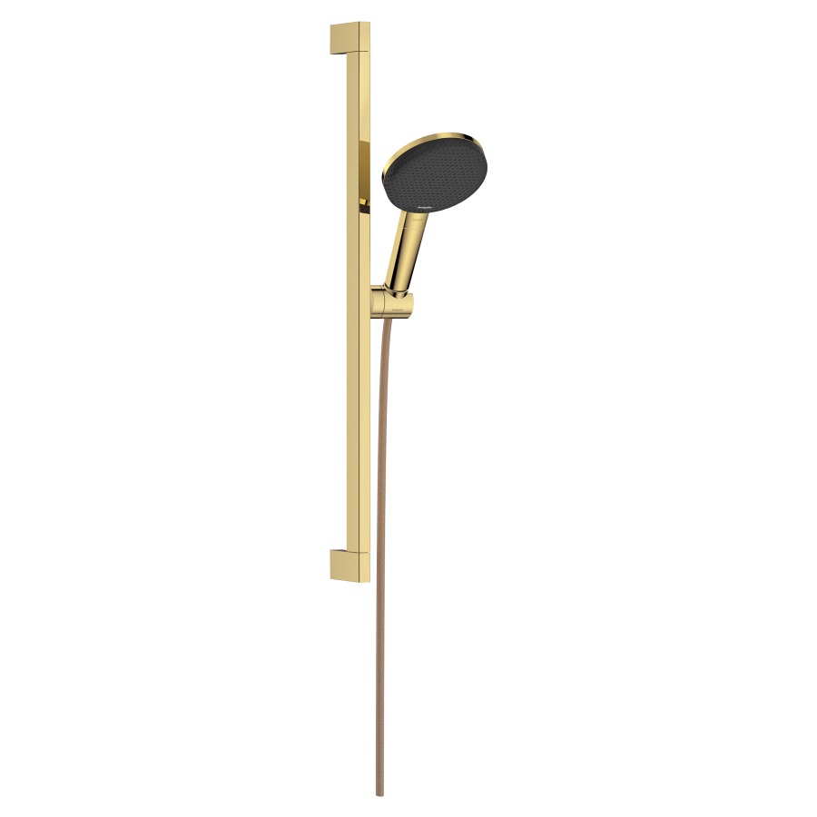 Brausegarnitur Raindance Alive Select S
D 12.5 cm, EcoSmart
3jet, RainAir/PowderRain/Massagestrahl
QuickClean, mit Brauseschlauch
Designflex 160 cm, Duschengleitstange 
Unica S Puro 65 cm und Easy Slide Brausehalter
Durchflussmenge 7.1 (L/min)