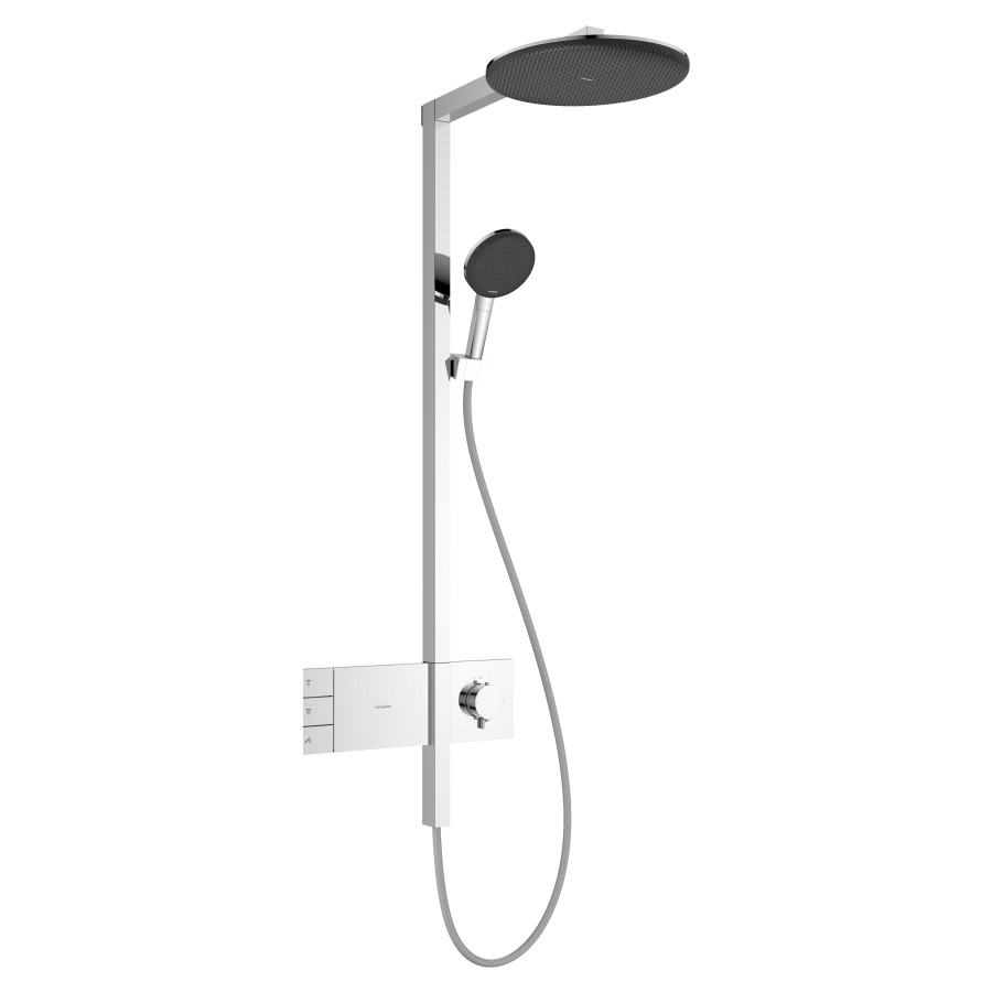Système de douche Raindance Alive S
avec thermostat ShowerSelect Comfort E
douche de tête 2jet, Raindance Alive S
D 30 cm, RainAir/PowderRain
douche à main RainAir/PowderRain/jet de massage
tuyau de douche, support de douche
glissière, 2&nbsp;raccordements
débit 10.8 (L/min)
