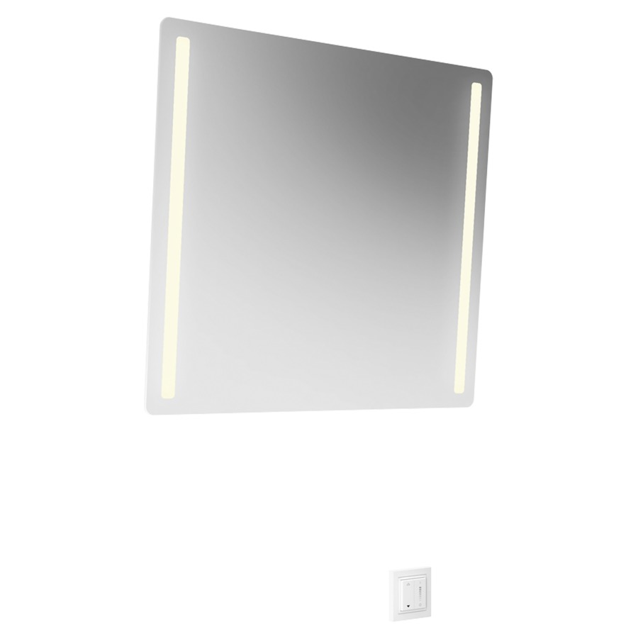 Miroir inclinable HEWI 477/801
59.9 x 54 x 6 cm
éclairage LED à gauche et à droite
dimmable, 3000-65000 Kelvin
peut être incliné de 28° maximum 
grâce à un moteur
Classe d’énergie E,  IP44