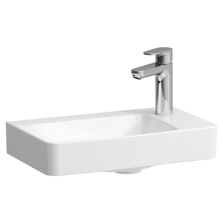 Lave-mains Pro X
48 x 8.5 x 28 cm, Céramique
montage mural, lavabo à gauche
avec tablette de robinetterie à droite
sans trop-plein