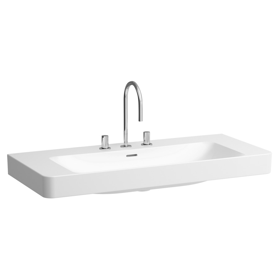 Lavabo à poser Pro X
105 x 9 x 46.5 cm
Céramique, montage mural
lavabo au milieu
tablette à droite et à gauche
avec trop-plein