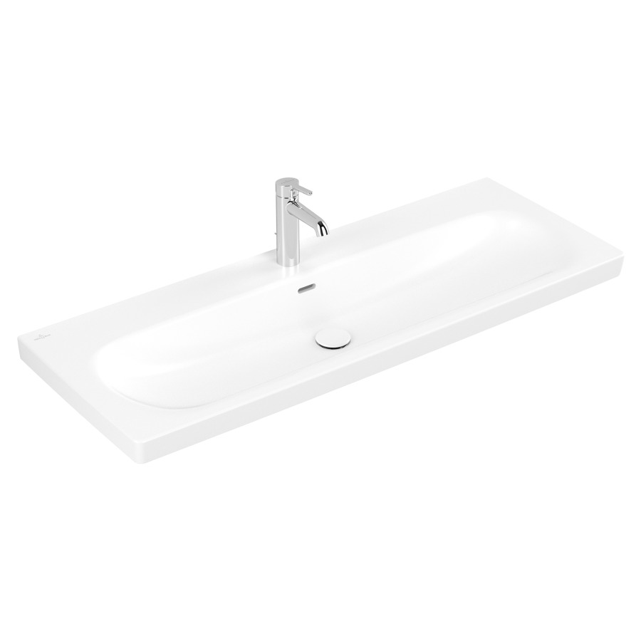 Lavabo Skyla
120 x 16 x 46 cm
TitanCeram, rectangulaire
avec trop-plein