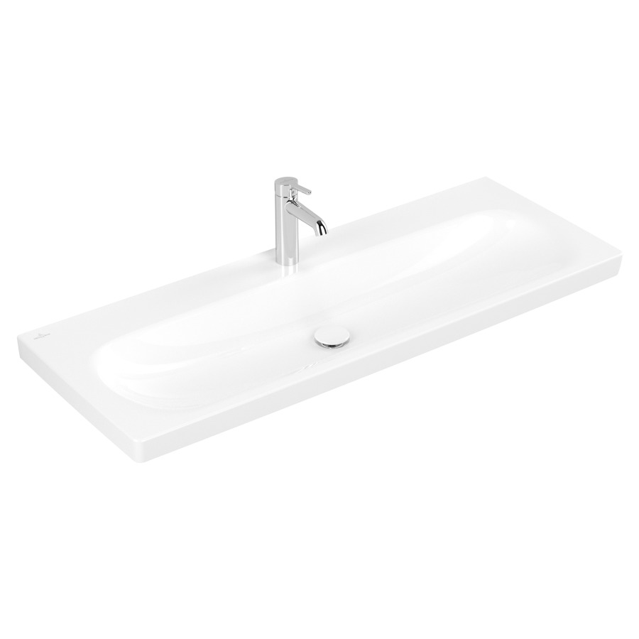 Lavabo Skyla
120 x 16 x 46 cm
TitanCeram, rectangulaire
sans trop-plein