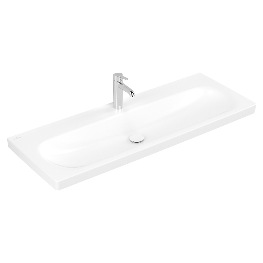 Lavabo Skyla
120 x 16 x 46 cm
TitanCeram, rectangulaire
sans trop-plein