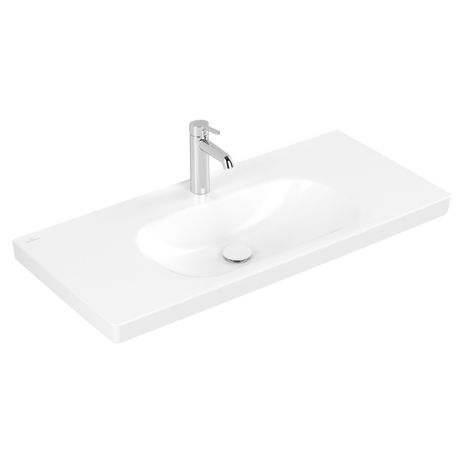 Lavabo Skyla
100 x 16 x 46 cm
TitanCeram, rectangulaire
lavabo au milieu
sans trop-plein
