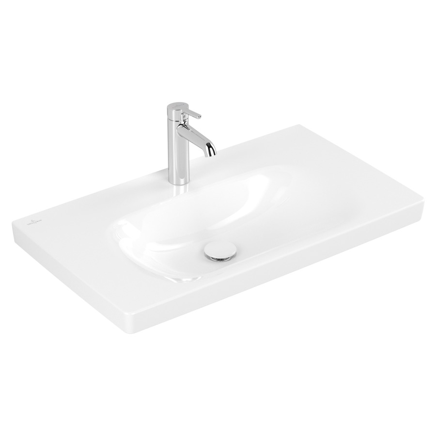 Lavabo Skyla
80 x 16 x 46 cm
TitanCeram, rectangulaire
lavabo au milieu
sans trop-plein