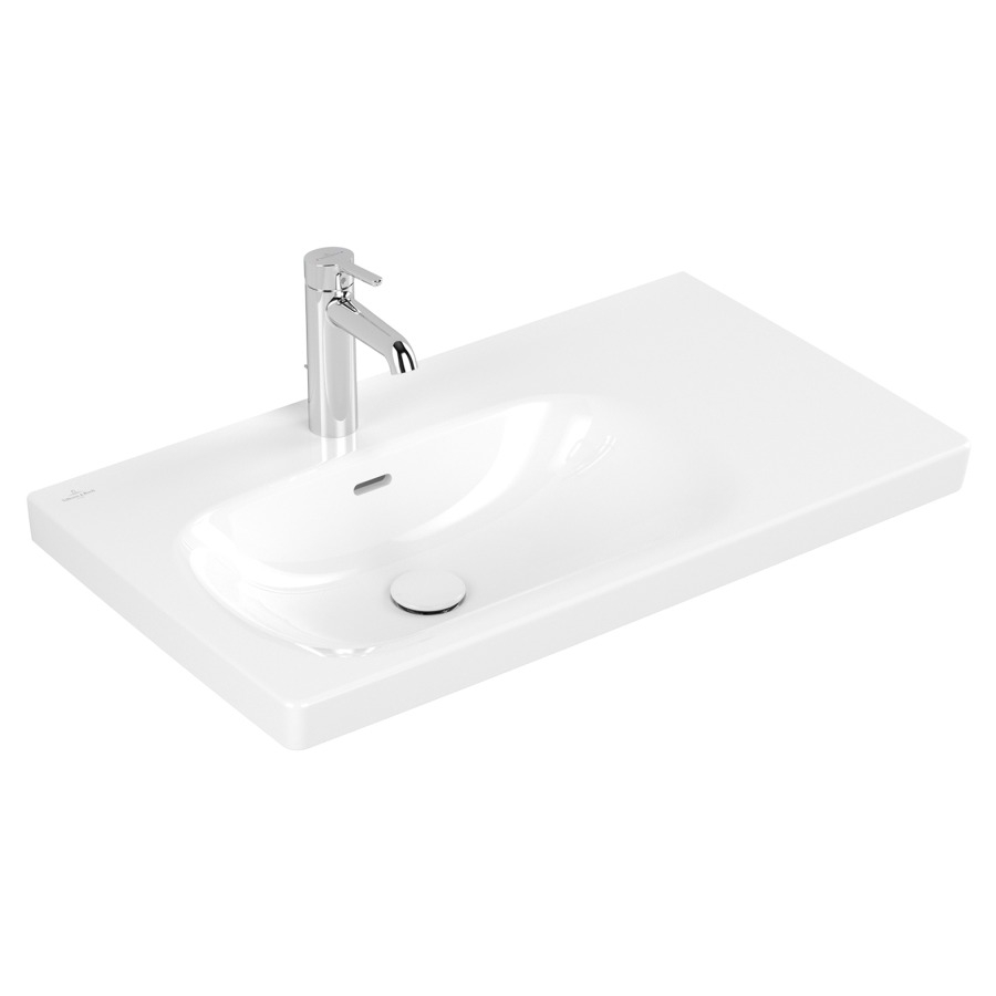 Lavabo Skyla
80 x 16 x 46 cm
TitanCeram, rectangulaire
lavabo à gauche
avec trop-plein