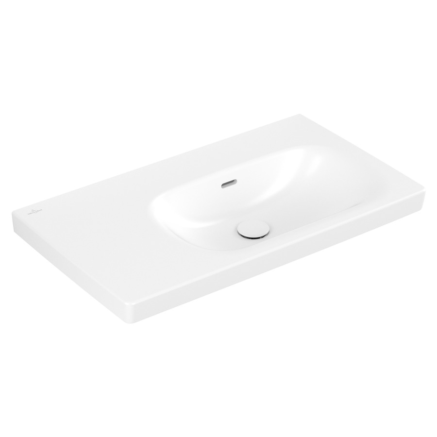 Lavabo Skyla
80 x 16 x 46 cm
TitanCeram, rectangulaire
lavabo à droite
avec trop-plein