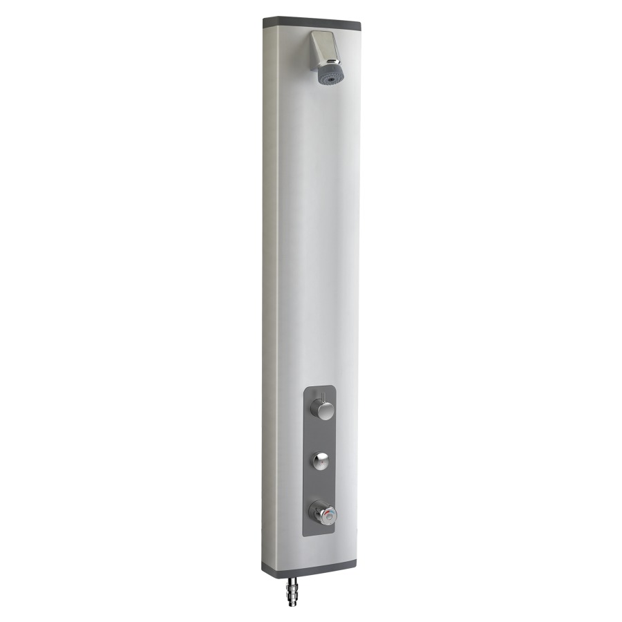 Douchepaneel PRESTOTEM 2 P50
23 x 129 x 8 cm
avec robinet fermeture
automatique P50 et mélangeur
thermostatique, raccordement
avec 2 robinet d'arrêt 1/2"
d'en haut, pour eau mélangée
durée de 30 sec. +5/-10 sec.
débit 6 (L/min)