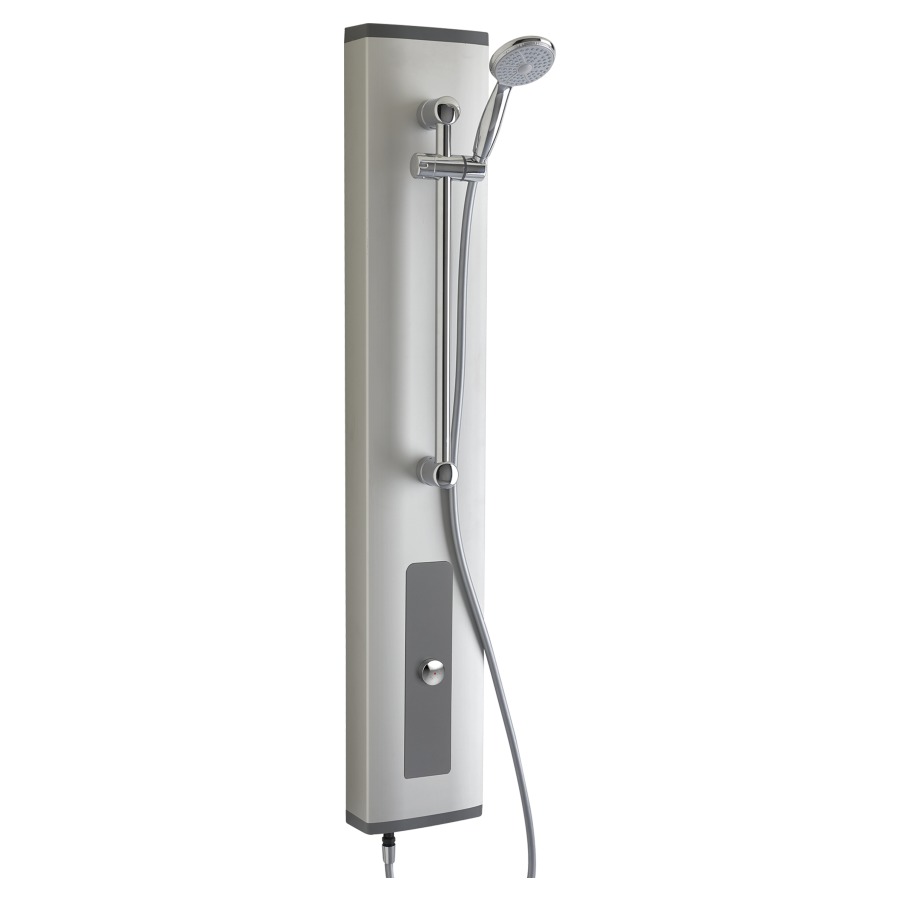 Douchepaneel PRESTOTEM 2 P50
23 x 129 x 8 cm
avec robinet fermeture
automatique P50, raccordement
avec 1 robinet d'arrêt 1/2"
d'en haut, pour eau mélangée
durée de 30 sec. +5/-10 sec.
débit 6 (L/min), inclus douche
avec système anticalcaire