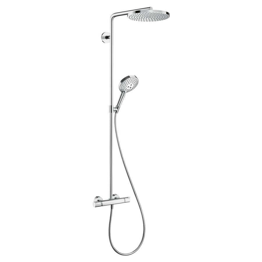 Duschsystem RAINDANCE S
EcoSmart+, mit Thermostat
Kopfbrause 1jet, D 24 cm
PowderRain, Handbrause PowderRain/
Rain/Whirl, Brauseschlauch, Brausehalter
Gleitstange, 2 Verbraucher
Durchflussmenge 6 (L/min)