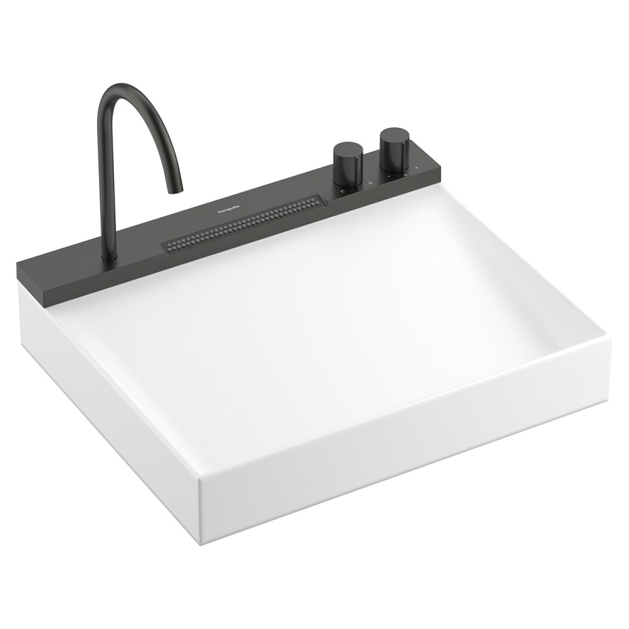 AquaUnit Avalegra
58 x 10 x 47.5 cm, Solid Surface
se compose de lavabo, sans trop-plein
et mélangeur de lavabo avec 
goulot orientable, saillie 185 mm
pour 2 raccordements maximum
adapté à élément inférieur
Xevolos et Xilesa