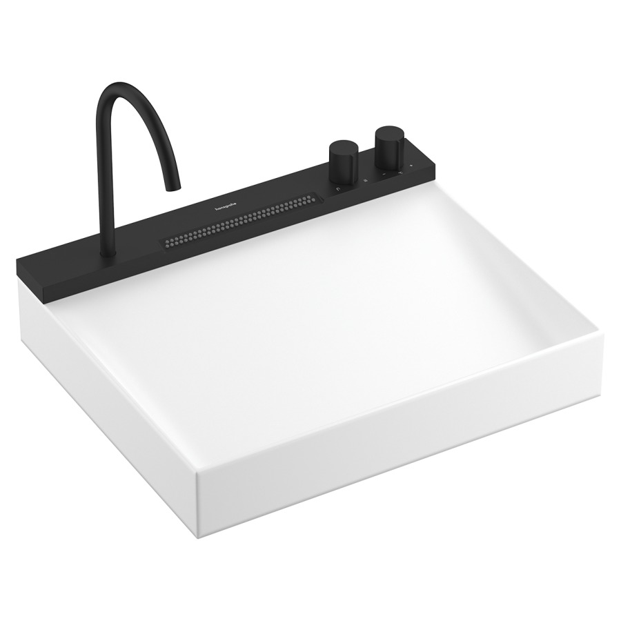 AquaUnit Avalegra
58 x 10 x 47.5 cm, Solid Surface
se compose de lavabo, sans trop-plein
et mélangeur de lavabo avec 
goulot orientable, saillie 185 mm
pour 2 raccordements maximum
adapté à élément inférieur
Xevolos et Xilesa