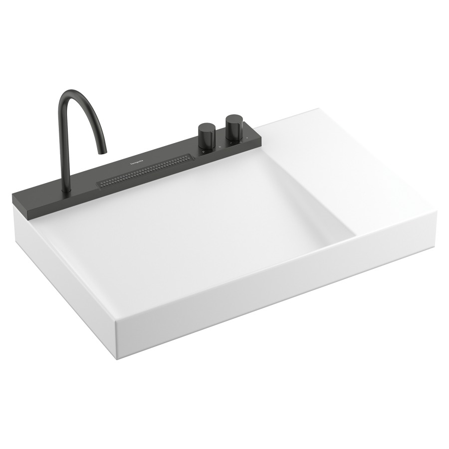 AquaUnit Avalegra
78 x 10 x 47.5 cm, Solid Surface
se compose de lavabo, sans trop-plein
surface de rangement à droite
et mélangeur de lavabo avec 
goulot orientable, saillie 185 mm
pour 2 raccordements maximum
adapté à élément inférieur
Xevolos et Xilesa