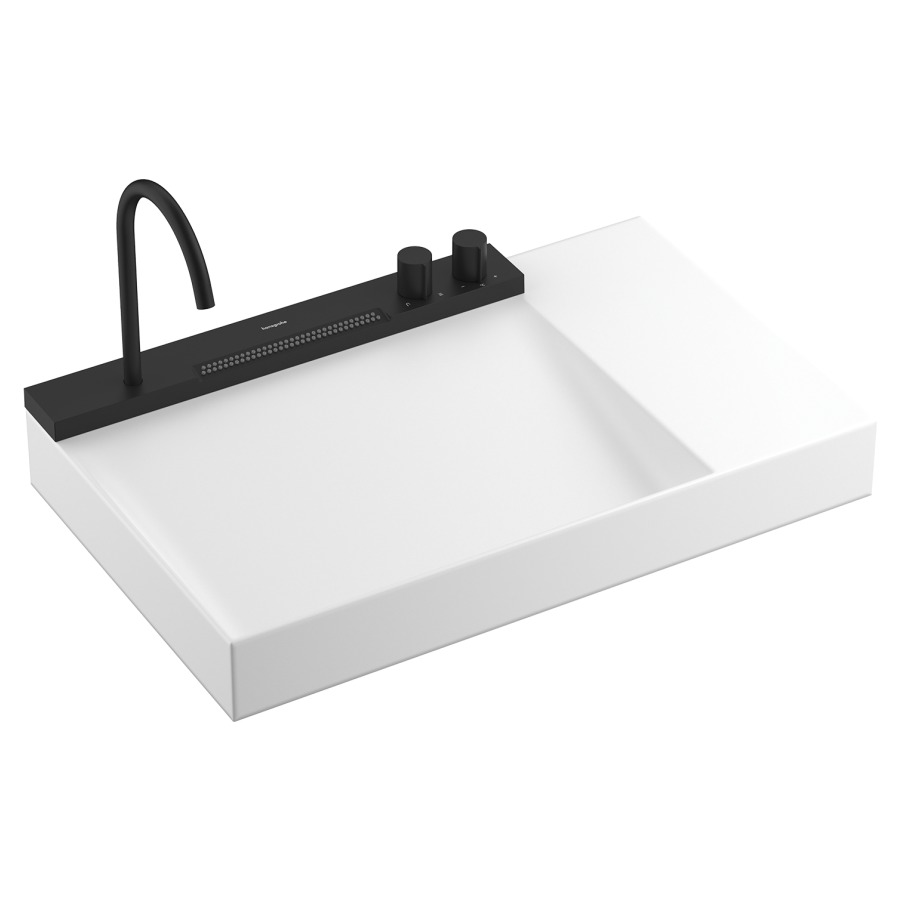 AquaUnit Avalegra
78 x 10 x 47.5 cm, Solid Surface
se compose de lavabo, sans trop-plein
surface de rangement à droite
et mélangeur de lavabo avec 
goulot orientable, saillie 185 mm
pour 2 raccordements maximum
adapté à élément inférieur
Xevolos et Xilesa
