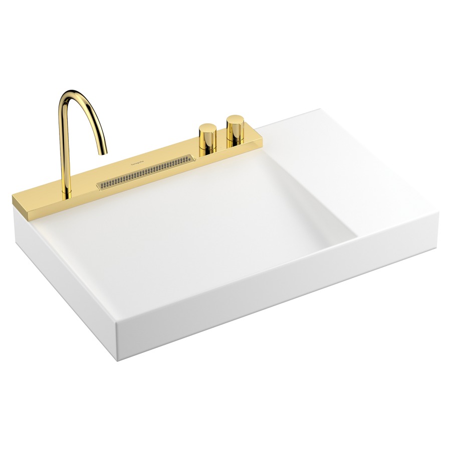 AquaUnit Avalegra
78 x 10 x 47.5 cm, Solid Surface
se compose de lavabo, sans trop-plein
surface de rangement à droite
et mélangeur de lavabo avec 
goulot orientable, saillie 185 mm
pour 2 raccordements maximum
adapté à élément inférieur
Xevolos et Xilesa