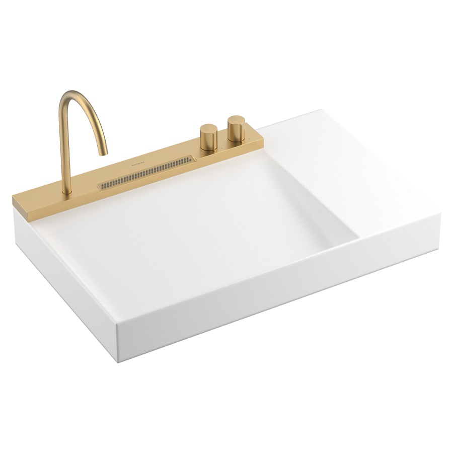 AquaUnit Avalegra
78 x 10 x 47.5 cm, Solid Surface
se compose de lavabo, sans trop-plein
surface de rangement à droite
et mélangeur de lavabo avec 
goulot orientable, saillie 185 mm
pour 2 raccordements maximum
adapté à élément inférieur
Xevolos et Xilesa