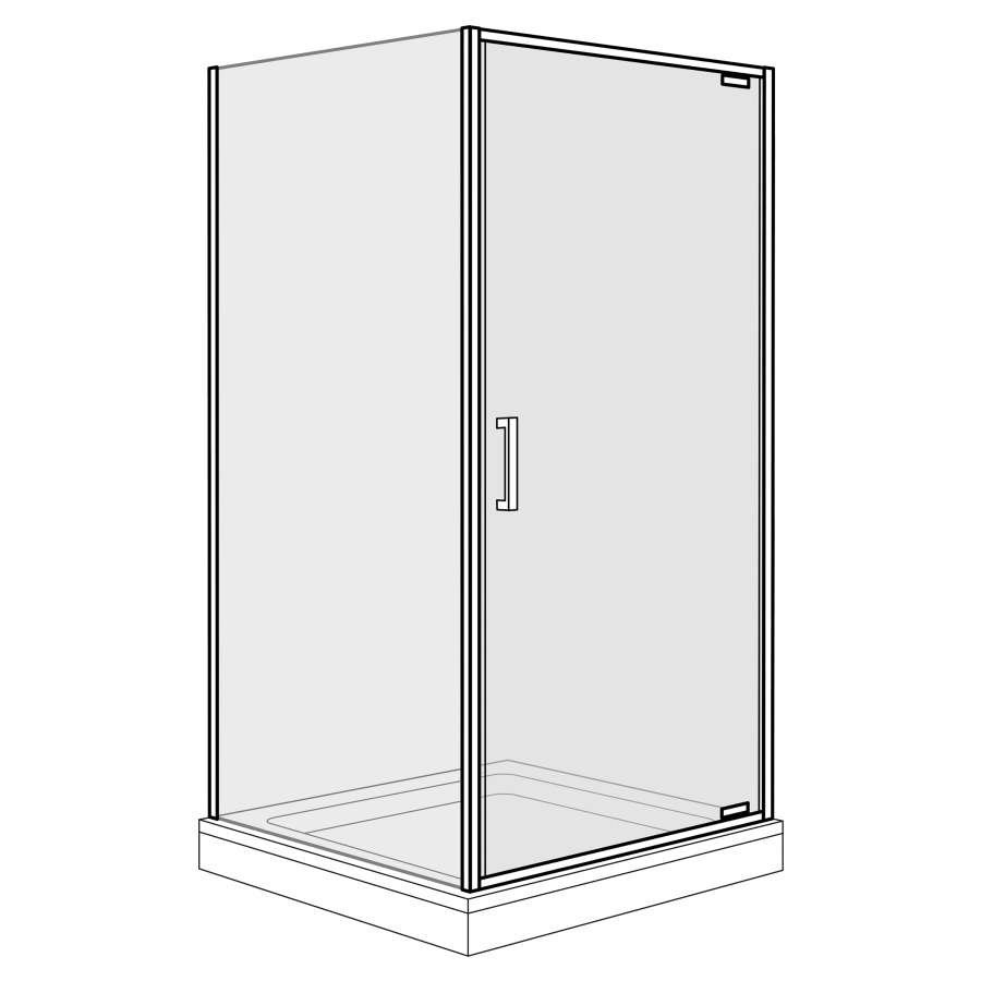 Porte tournante Optima 6 Pivot 
avec cloison latérale
88.5- 91 x 90 cm, H 200 cm
porte butée à droite
cloison latérale à gauche