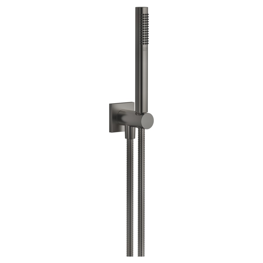 Garniture de douche  DORNBRACHT
rosace 60 x 60 mm
avec support de douche intégré
douche à main Compact Rain
débit 15 (L/min)
avec système anti-calcaire
tuyau de douche métallique 125 cm