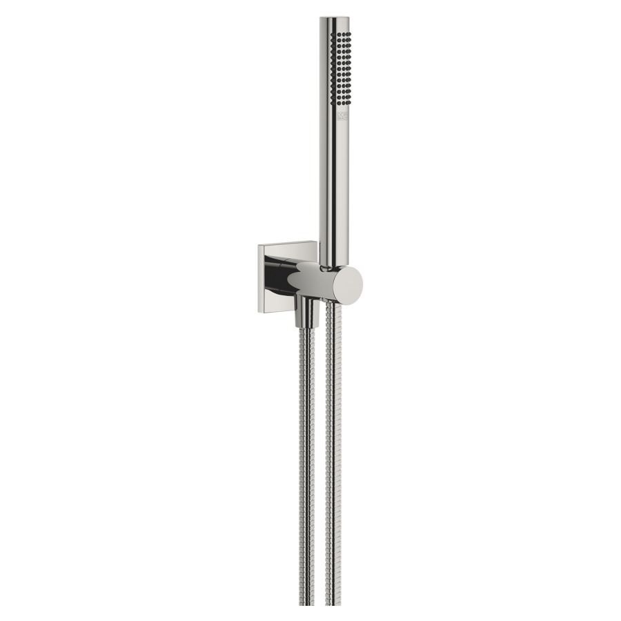 Garniture de douche  DORNBRACHT
rosace 60 x 60 mm
avec support de douche intégré
douche à main Compact Rain
débit 15 (L/min)
avec système anti-calcaire
tuyau de douche métallique 125 cm