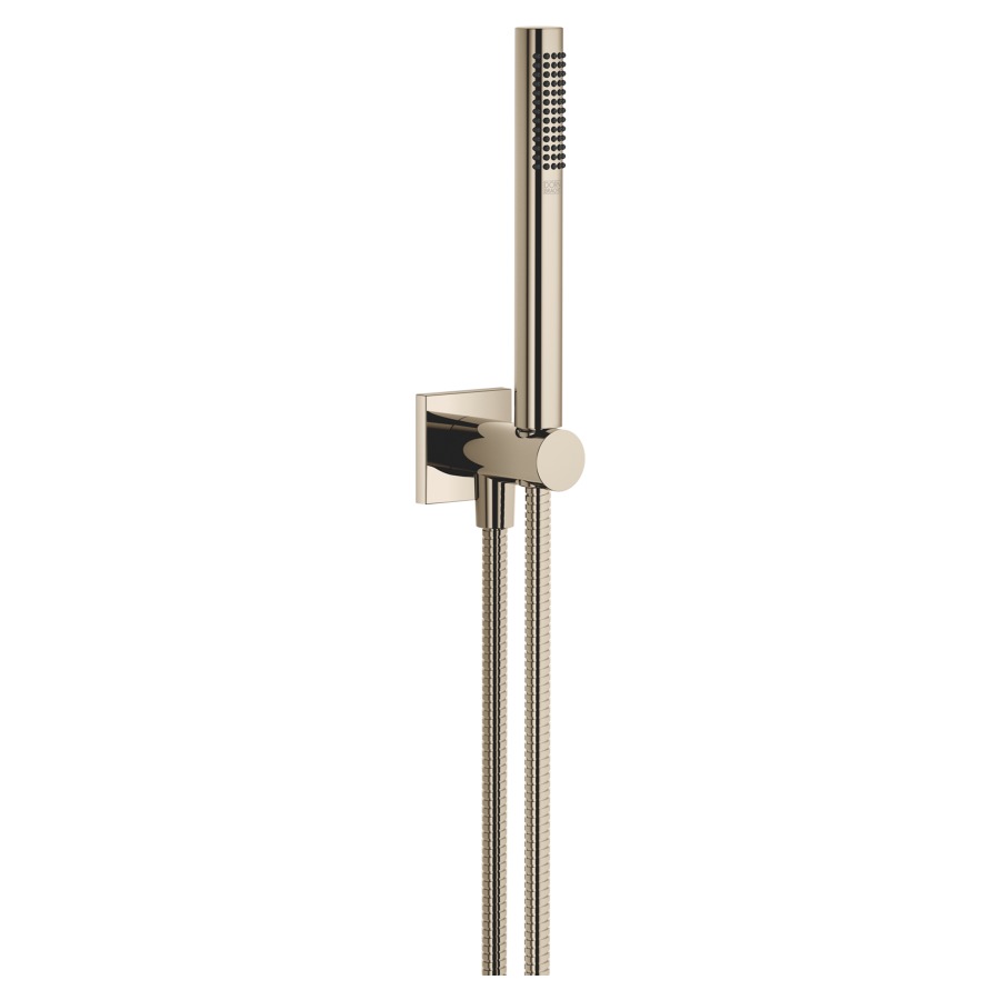 Garniture de douche  DORNBRACHT
rosace 60 x 60 mm
avec support de douche intégré
douche à main Compact Rain
débit 15 (L/min)
avec système anti-calcaire
tuyau de douche métallique 125 cm