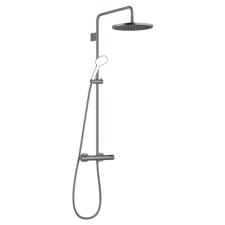 Système de douche DORNBRACHT
114.6 cm
thermostat avec régulateur 
de débit et fonction d’arrêt
2&nbsp;raccordements, avec fonction FlowReduce
bras de douche saillie 454 mm
pomme de douche D 30 cm, Pure Rain
avec système anti-calcaire
débit 14 (L/min), sans douche à main
tuyau de douche 175 cm