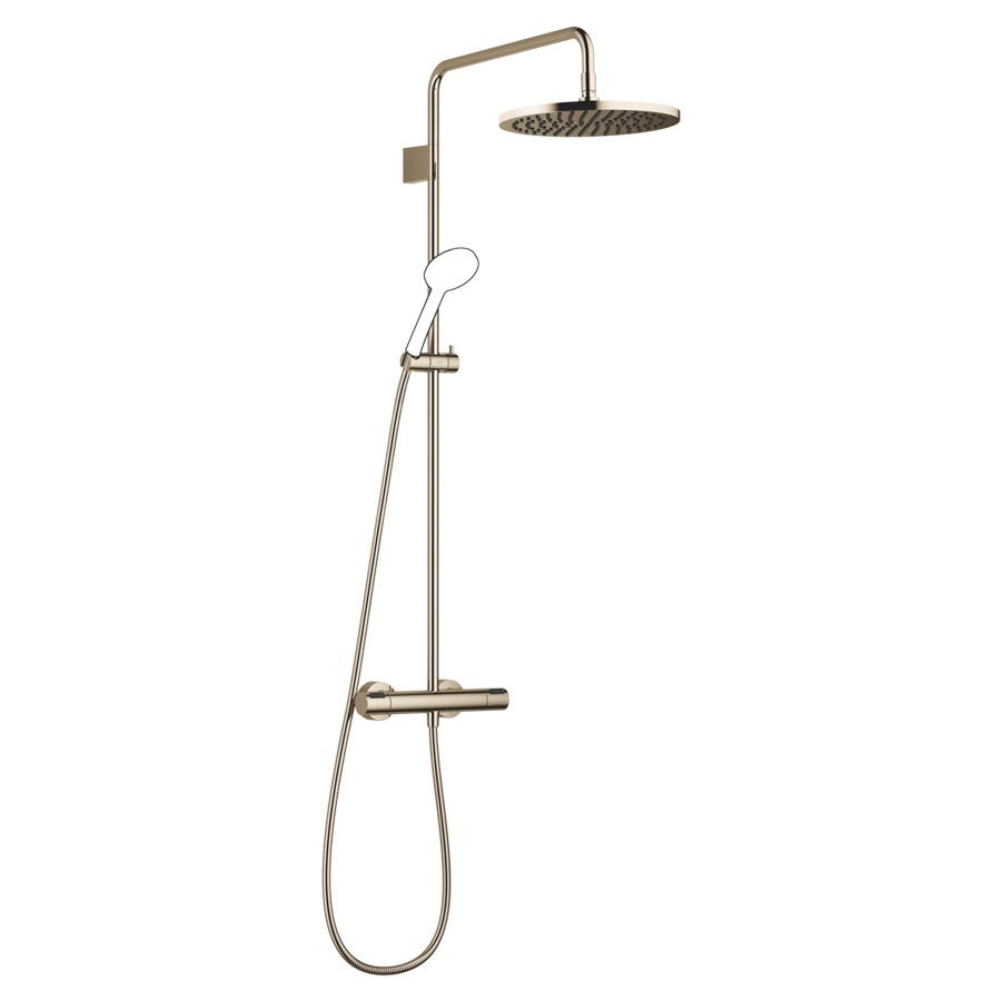 Système de douche DORNBRACHT
114.6 cm
thermostat avec régulateur 
de débit et fonction d’arrêt
2&nbsp;raccordements, avec fonction FlowReduce
bras de douche saillie 454 mm
pomme de douche D 30 cm, Pure Rain
avec système anti-calcaire
débit 14 (L/min), sans douche à main
tuyau de douche 175 cm