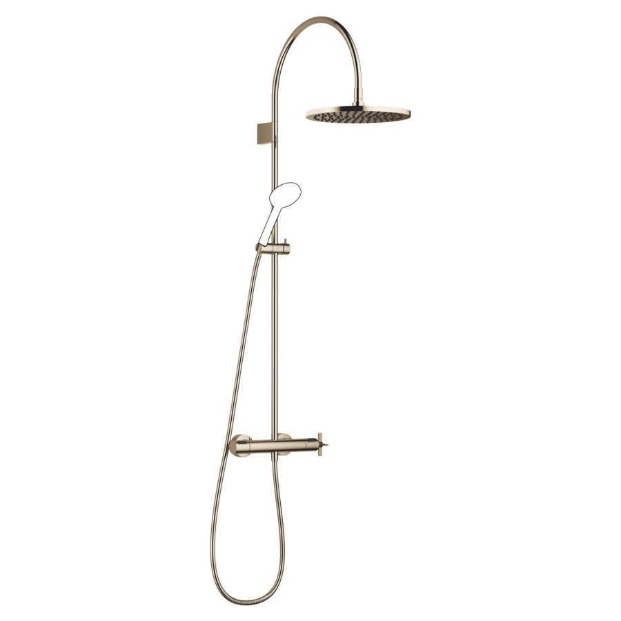 Système de douche VAIA
127.9 cm
thermostat avec régulateur 
de débit et fonction d’arrêt
2&nbsp;raccordements, avec fonction FlowReduce
bras de douche saillie 420 mm
pomme de douche D 30 cm, Pure Rain
avec système anti-calcaire
débit 14 (L/min), sans douche à main
tuyau de douche 175 cm