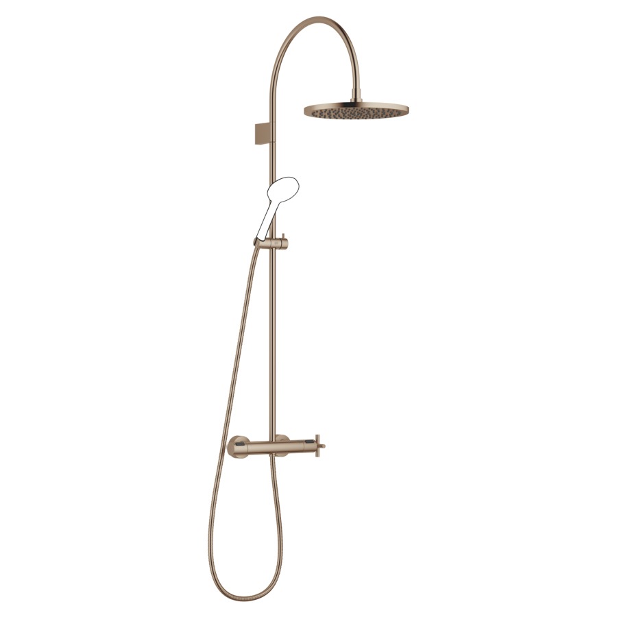 Système de douche TARA
127.9 cm
thermostat avec régulateur 
de débit et fonction d’arrêt
2&nbsp;raccordements, avec fonction FlowReduce
bras de douche saillie 420 mm
pomme de douche D 30 cm, Pure Rain
avec système anti-calcaire
débit 14 (L/min), sans douche à main
tuyau de douche 175 cm