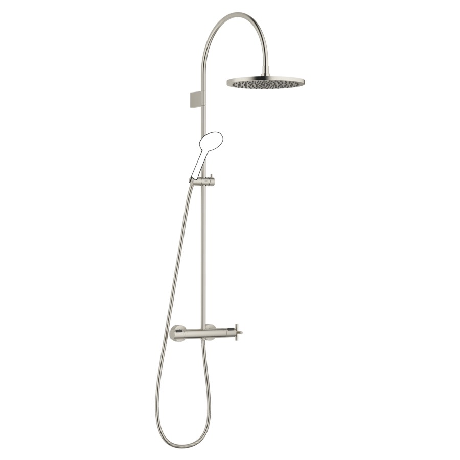 Système de douche TARA
127.9 cm
thermostat avec régulateur 
de débit et fonction d’arrêt
2&nbsp;raccordements, avec fonction FlowReduce
bras de douche saillie 420 mm
pomme de douche D 30 cm, Pure Rain
avec système anti-calcaire
débit 14 (L/min), sans douche à main
tuyau de douche 175 cm