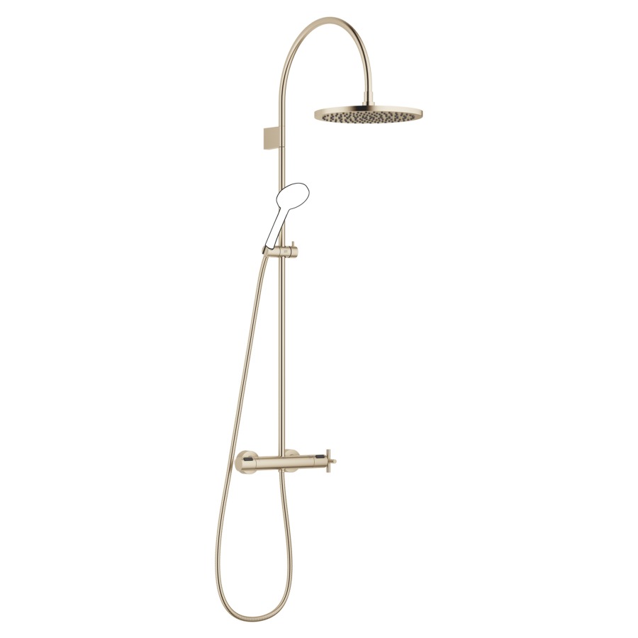 Système de douche TARA
127.9 cm
thermostat avec régulateur 
de débit et fonction d’arrêt
2&nbsp;raccordements, avec fonction FlowReduce
bras de douche saillie 420 mm
pomme de douche D 30 cm, Pure Rain
avec système anti-calcaire
débit 14 (L/min), sans douche à main
tuyau de douche 175 cm