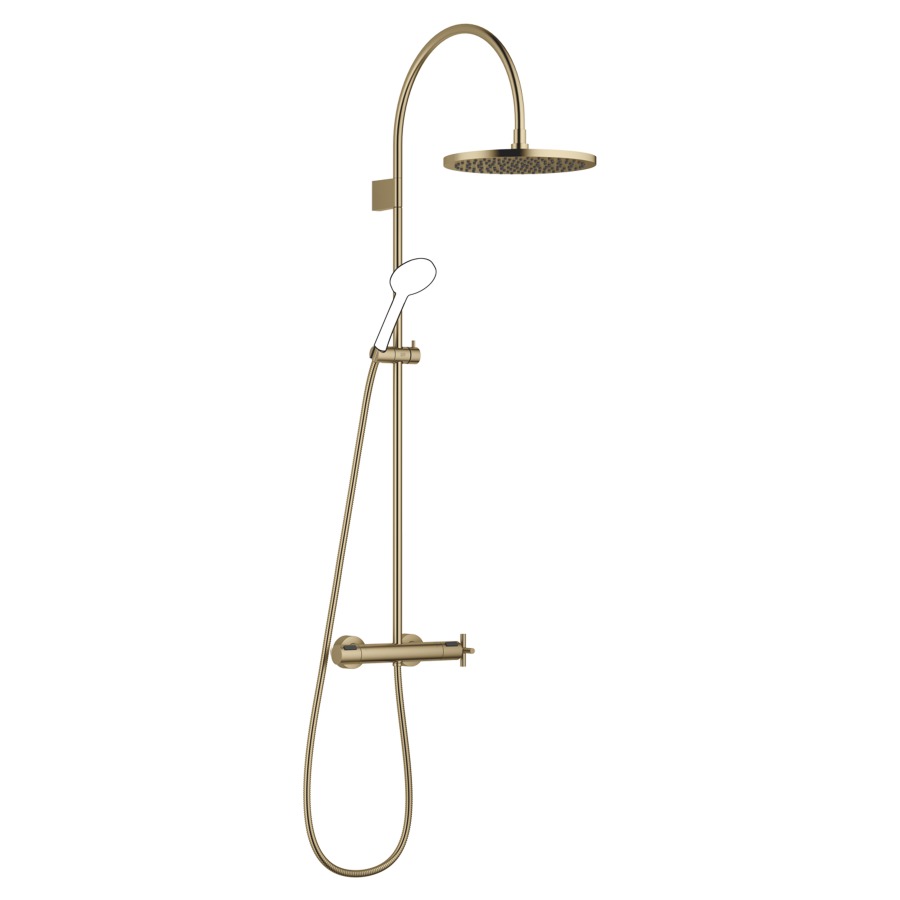 Système de douche TARA
127.9 cm
thermostat avec régulateur 
de débit et fonction d’arrêt
2&nbsp;raccordements, avec fonction FlowReduce
bras de douche saillie 420 mm
pomme de douche D 30 cm, Pure Rain
avec système anti-calcaire
débit 14 (L/min), sans douche à main
tuyau de douche 175 cm