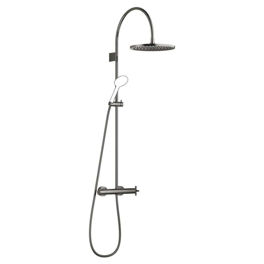 Système de douche TARA
127.9 cm
thermostat avec régulateur 
de débit et fonction d’arrêt
2&nbsp;raccordements, avec fonction FlowReduce
bras de douche saillie 420 mm
pomme de douche D 30 cm, Pure Rain
avec système anti-calcaire
débit 14 (L/min), sans douche à main
tuyau de douche 175 cm