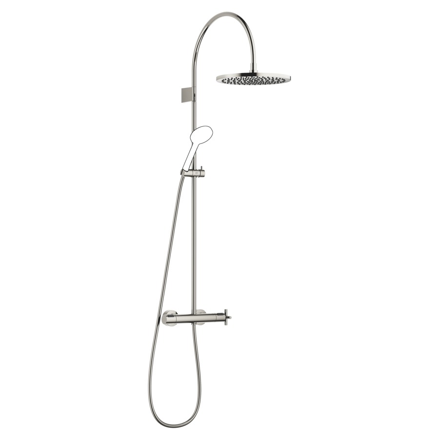 Système de douche TARA
127.9 cm
thermostat avec régulateur 
de débit et fonction d’arrêt
2&nbsp;raccordements, avec fonction FlowReduce
bras de douche saillie 420 mm
pomme de douche D 30 cm, Pure Rain
avec système anti-calcaire
débit 14 (L/min), sans douche à main
tuyau de douche 175 cm