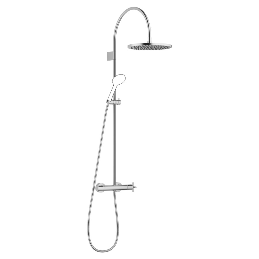 Système de douche TARA
127.9 cm
thermostat avec régulateur 
de débit et fonction d’arrêt
2&nbsp;raccordements, avec fonction FlowReduce
bras de douche saillie 420 mm
pomme de douche D 30 cm, Pure Rain
avec système anti-calcaire
débit 14 (L/min), sans douche à main
tuyau de douche 175 cm