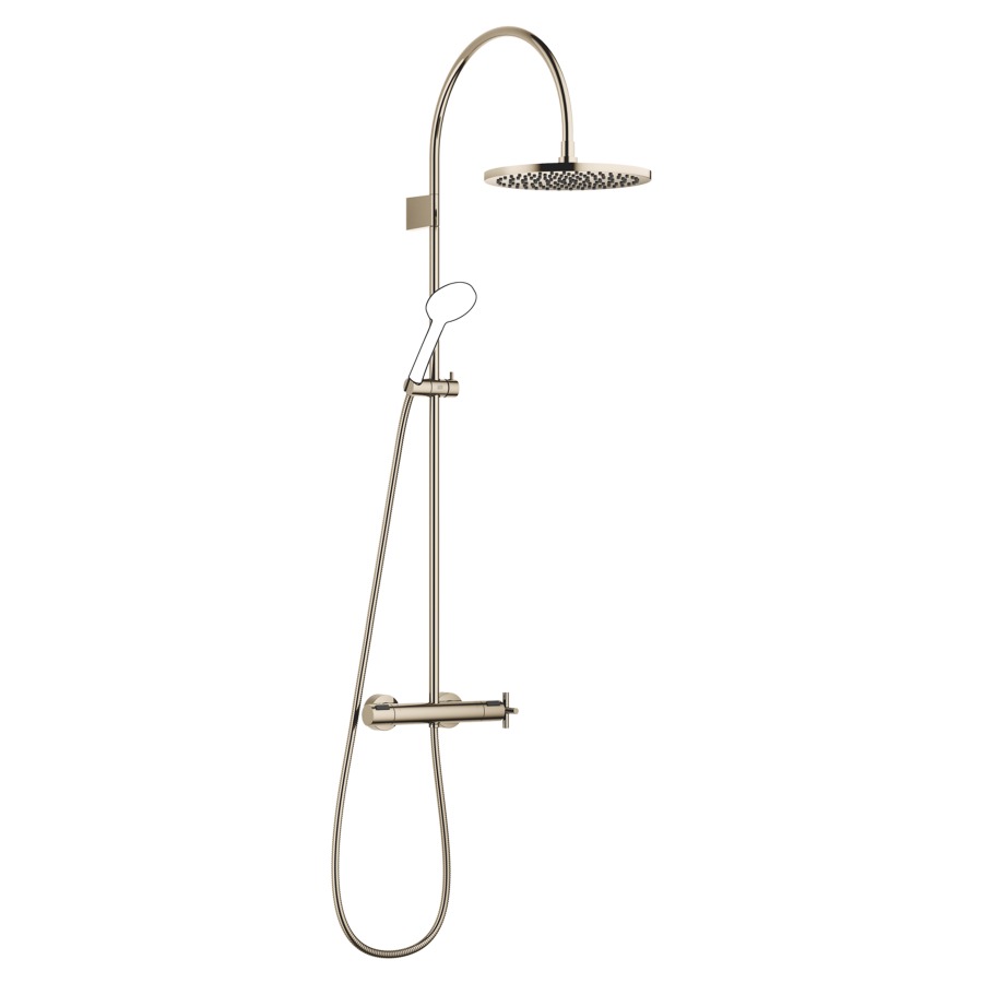 Système de douche TARA
127.9 cm
thermostat avec régulateur 
de débit et fonction d’arrêt
2&nbsp;raccordements, avec fonction FlowReduce
bras de douche saillie 420 mm
pomme de douche D 30 cm, Pure Rain
avec système anti-calcaire
débit 14 (L/min), sans douche à main
tuyau de douche 175 cm