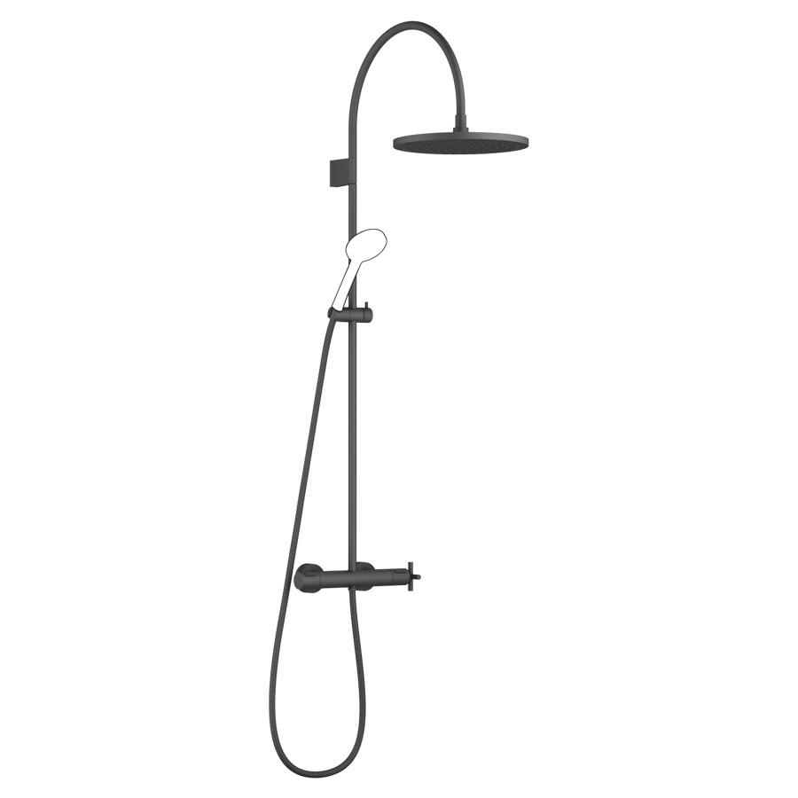 Système de douche TARA
127.9 cm
thermostat avec régulateur 
de débit et fonction d’arrêt
2&nbsp;raccordements, avec fonction FlowReduce
bras de douche saillie 420 mm
pomme de douche D 30 cm, Pure Rain
avec système anti-calcaire
débit 14 (L/min), sans douche à main
tuyau de douche 175 cm
