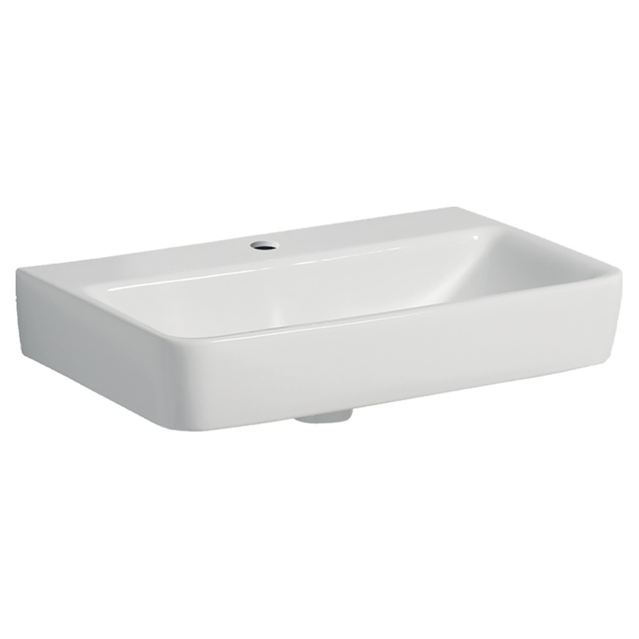 Lavabo RENOVA Compact
60 x 17 x 37 cm
Céramique, angulaire
montage mural, sans trop-plein
avec tablette de robinetterie
pour meuble suspendu