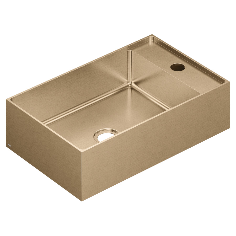 Lavabo à poser KWC DESIGN
45 x 11 x 28 cm, Acier inoxydable brossé
pose libre, rectangulaire, sans trop-plein
avec tablette de robinetterie