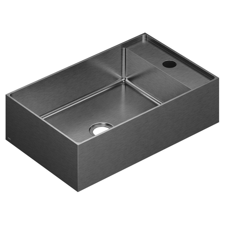 Lavabo à poser KWC DESIGN
45 x 11 x 28 cm, Acier inoxydable brossé
pose libre, rectangulaire, sans trop-plein
avec tablette de robinetterie
