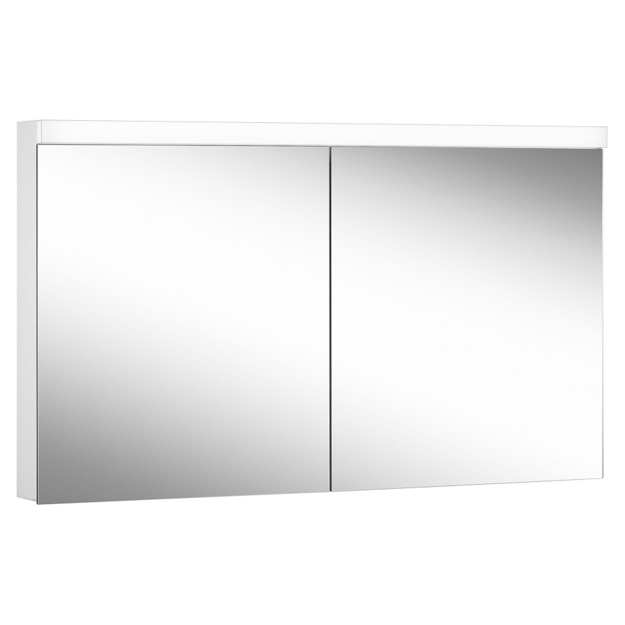 Armoire de toilette Schneider LOW basic TW UP/AP
129.5 x 74.7 x 12/13.3 cm
Profilé en aluminium
2&nbsp;portes à double miroir (65/65)
éclairage LED direct en haut, 32 Watt
2000-6500 Kelvin, 5342 Lumen, dimmable 
Tunable White, 4 tablettes en verre
1&nbsp;prise double en haut à droite
changeable à gauche
Classe d’énergie C, IP44