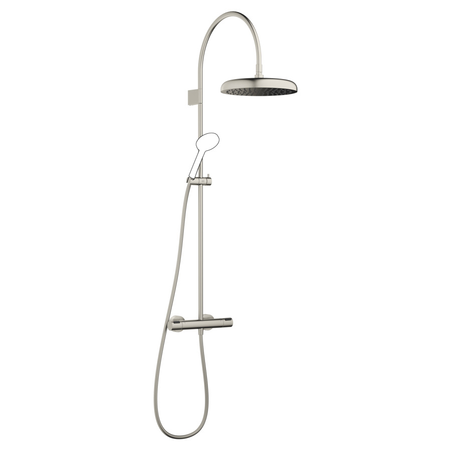 Système de douche COYA
avec thermostat
127.9 cm, 1/2", E 137-163 mm
saillie 420 mm
douche arrosoir D 30 cm, Pure Rain
débit 14 (L/min)
tuyau de douche métallique 175 cm
sans douche à main
groupe acoustique&nbsp;I