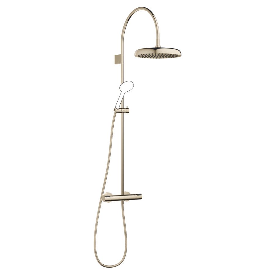Système de douche COYA
avec thermostat
127.9 cm, 1/2", E 137-163 mm
saillie 420 mm
douche arrosoir D 30 cm, Pure Rain
débit 14 (L/min)
tuyau de douche métallique 175 cm
sans douche à main
groupe acoustique&nbsp;I