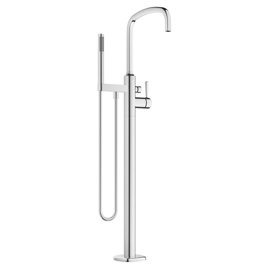 Mélangeur de bain COYA pose libre
H jusqu'à aérateur 904-974 mm
saillie 280 mm, goulot orientable
débit 24.6 (L/min)
douche à main 6.8 (L/min), Compact Rain
tuyau de douche métallique 125 cm
avec poignée à levier
sans corps à encastrer 769021