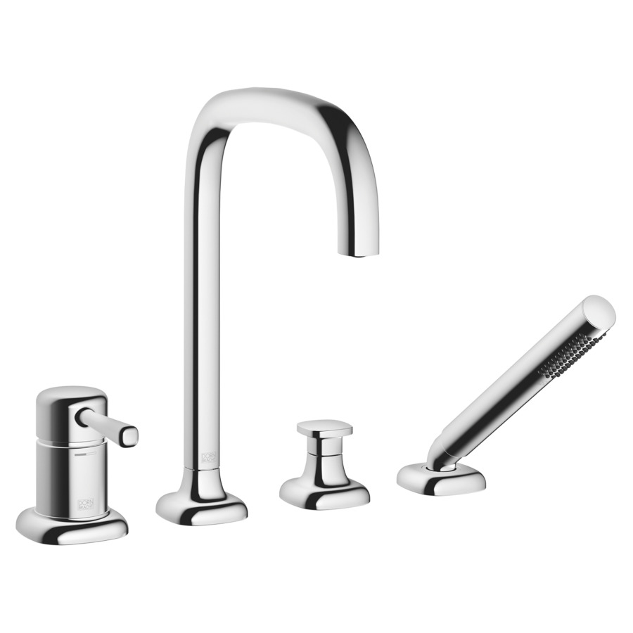 Garniture de remplissage COYA
montage sur carrelage/bord de baignoire 
4-trous, goulot orientable, saillie 220 mm
mélangeur, bec, inverseur, douche à main
débit 18.2 (L/min)
douche à main 6.8 (L/min), Compact Rain
tuyau de douche métallique 175 cm
groupe acoustique&nbsp;I