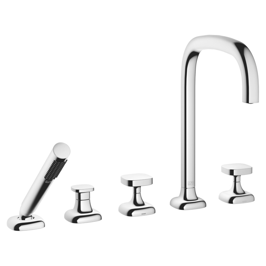 Garniture de remplissage COYA
montage sur carrelage/bord de baignoire 
5-trous, goulot orientable, saillie 220 mm
douche à main, inverseur, mélangeur, bec, mélangeur 
débit 20.4 (L/min)
douche à main 6.8 (L/min), Compact Rain
tuyau de douche métallique 175 cm
avec poignées carrées
groupe acoustique&nbsp;I
