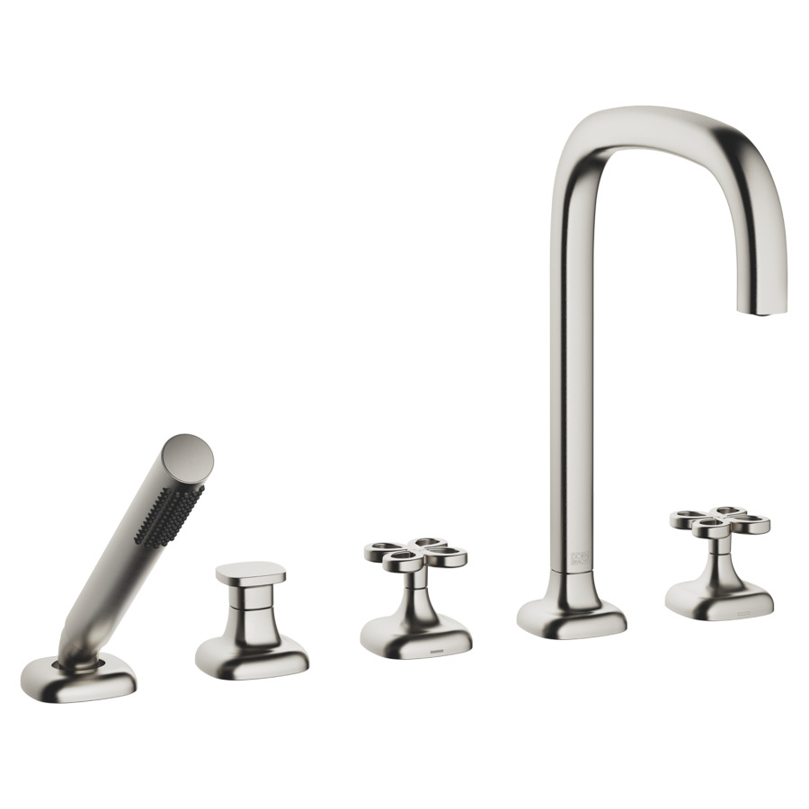 Garniture de remplissage COYA
montage sur carrelage/bord de baignoire 
5-trous, goulot orientable, saillie 220 mm
douche à main, inverseur, mélangeur, bec, mélangeur 
débit 20.4 (L/min)
douche à main 6.8 (L/min), Compact Rain
tuyau de douche métallique 175 cm
avec poignées en croix
groupe acoustique&nbsp;I