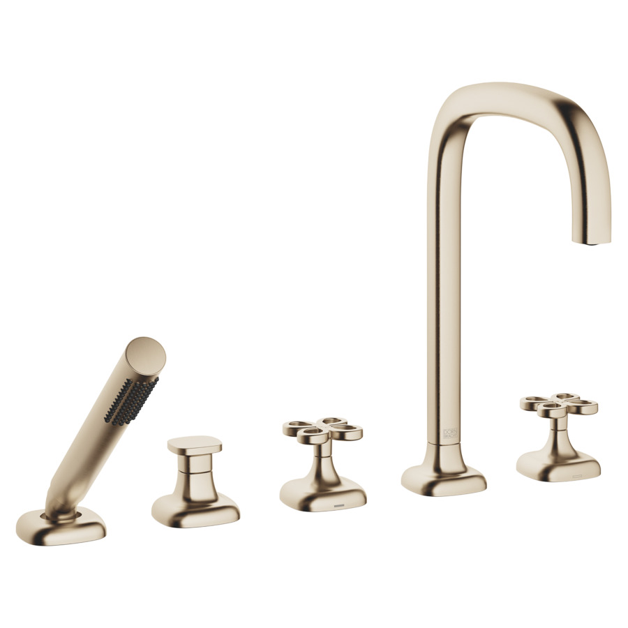 Garniture de remplissage COYA
montage sur carrelage/bord de baignoire 
5-trous, goulot orientable, saillie 220 mm
douche à main, inverseur, mélangeur, bec, mélangeur 
débit 20.4 (L/min)
douche à main 6.8 (L/min), Compact Rain
tuyau de douche métallique 175 cm
avec poignées en croix
groupe acoustique&nbsp;I