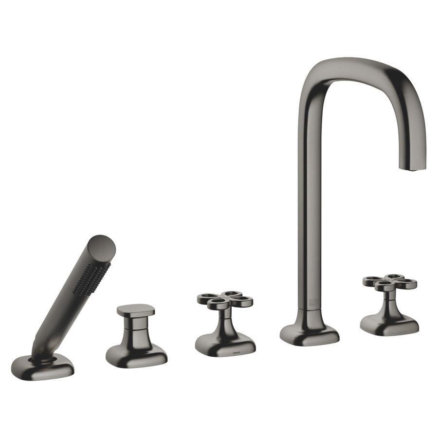 Garniture de remplissage COYA
montage sur carrelage/bord de baignoire 
5-trous, goulot orientable, saillie 220 mm
douche à main, inverseur, mélangeur, bec, mélangeur 
débit 20.4 (L/min)
douche à main 6.8 (L/min), Compact Rain
tuyau de douche métallique 175 cm
avec poignées en croix
groupe acoustique&nbsp;I