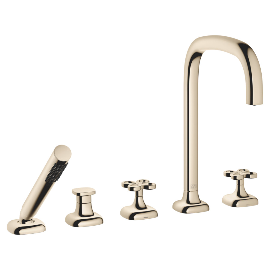 Garniture de remplissage COYA
montage sur carrelage/bord de baignoire 
5-trous, goulot orientable, saillie 220 mm
douche à main, inverseur, mélangeur, bec, mélangeur 
débit 20.4 (L/min)
douche à main 6.8 (L/min), Compact Rain
tuyau de douche métallique 175 cm
avec poignées en croix
groupe acoustique&nbsp;I